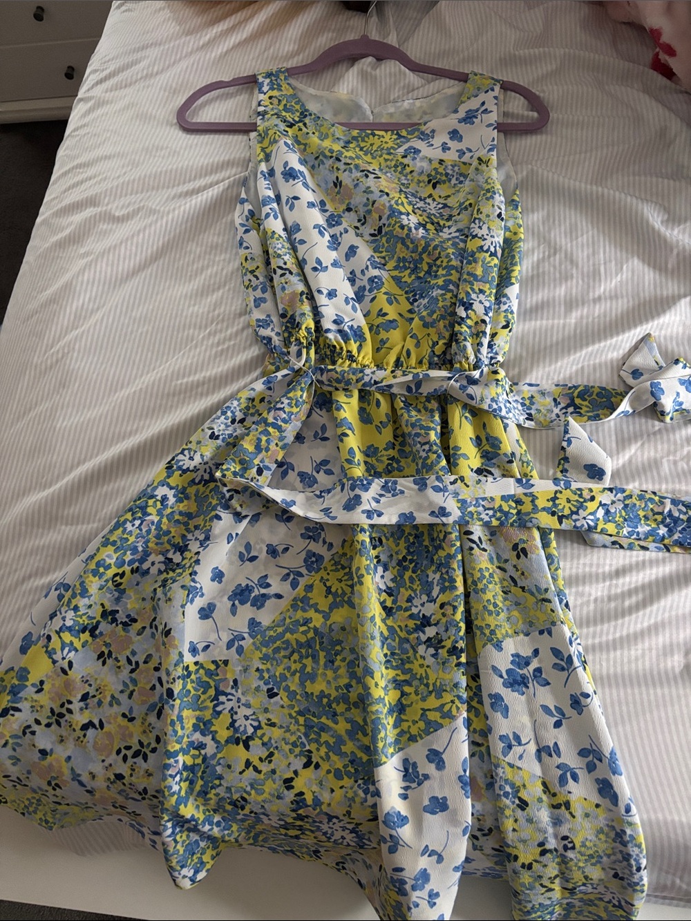 Anne Klein Blue and Yellow Floral Sleeveless Dress